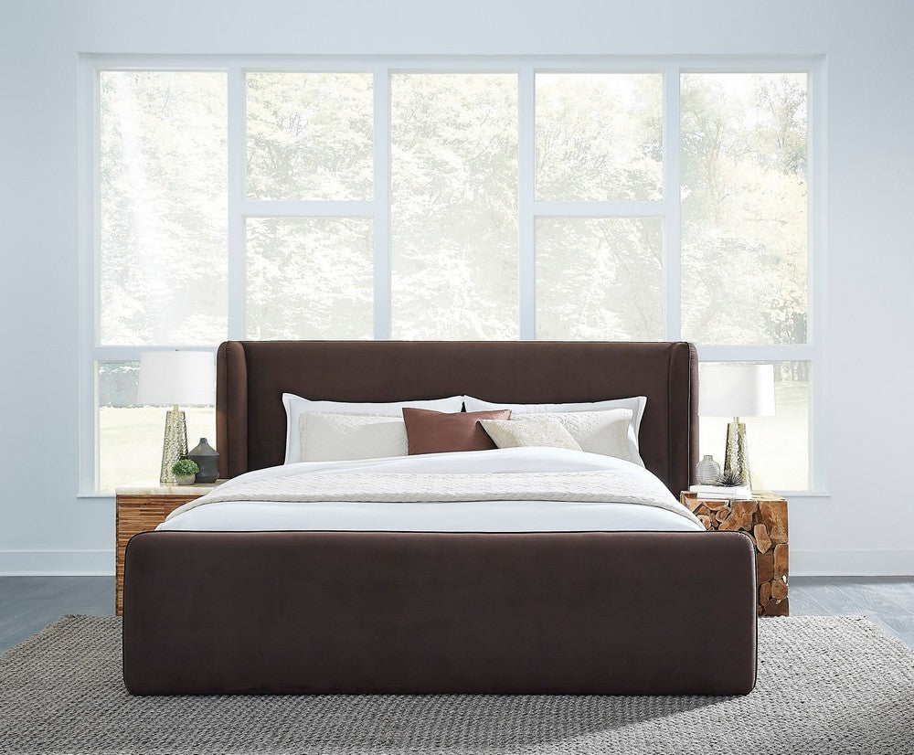Modus Furniture - Bacall Queen-size Velvet Upholstered Wingback Platform Bed in Cola - PCRJH5 view 8
