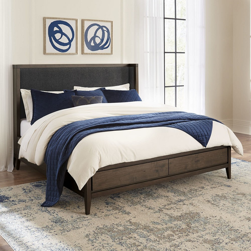 Modus Furniture - Boracay California King-size Upholstered Wingback Storage Bed in Wild Oats Brown - LWY6H6 view 9