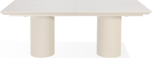 Modus Furniture - Cannon Stone Top Double Pedestal Extension Dining Table with Ivory Wood Base - PWSV60 view 2