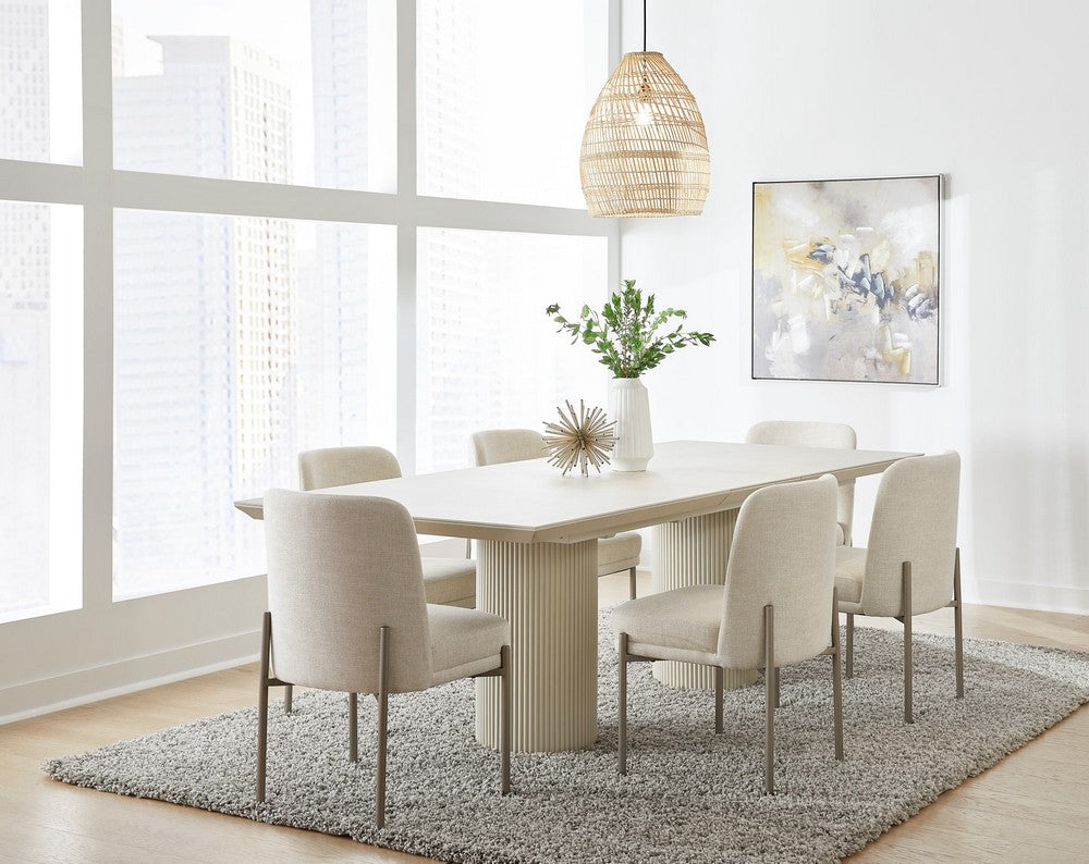 Modus Furniture - Cannon Stone Top Double Pedestal Extension Dining Table with Ivory Wood Base - PWSV60 view 8