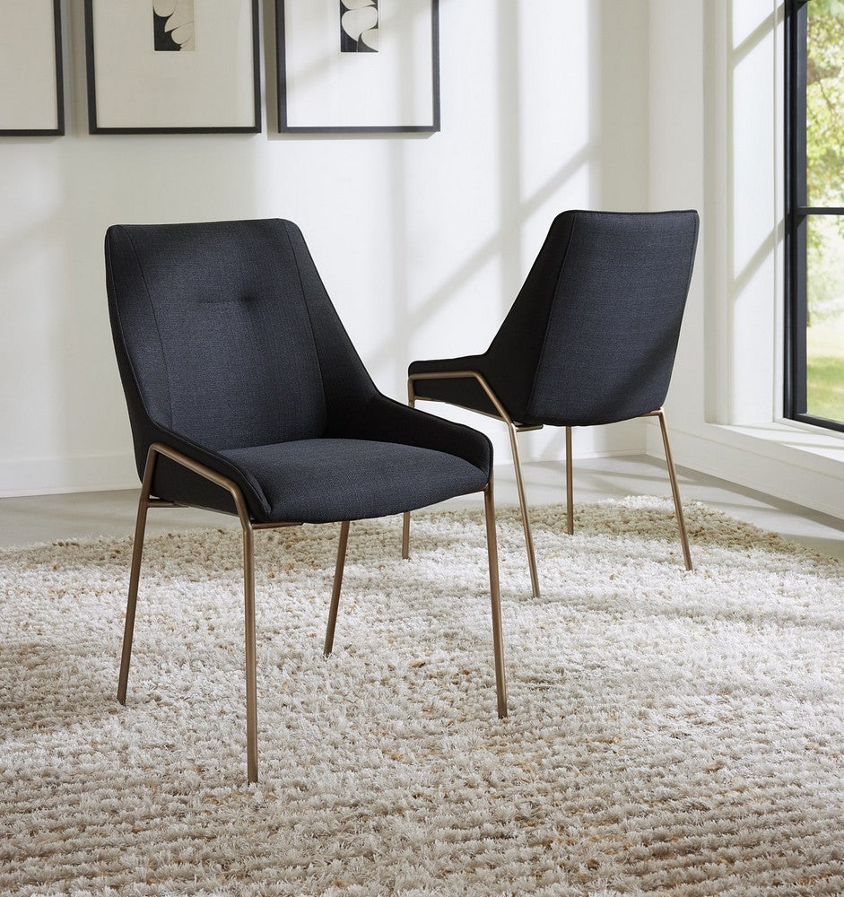 Modus Furniture - Cyrus Upholstered Dining Chair in Coal Fabric and Brushed Bronze Metal Set of 2 - PUSJ63ASH_2 view 7