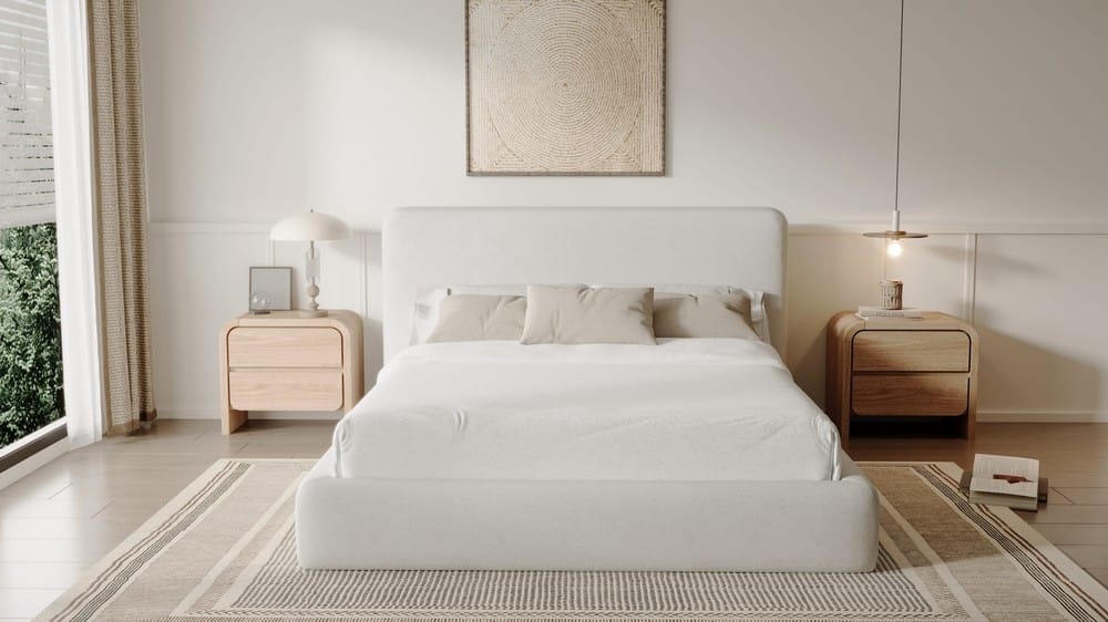 Modus Furniture - Elora Queen-Size Upholstered Platform Bed in Whitewashed Chenille - PRZPM5 view 6