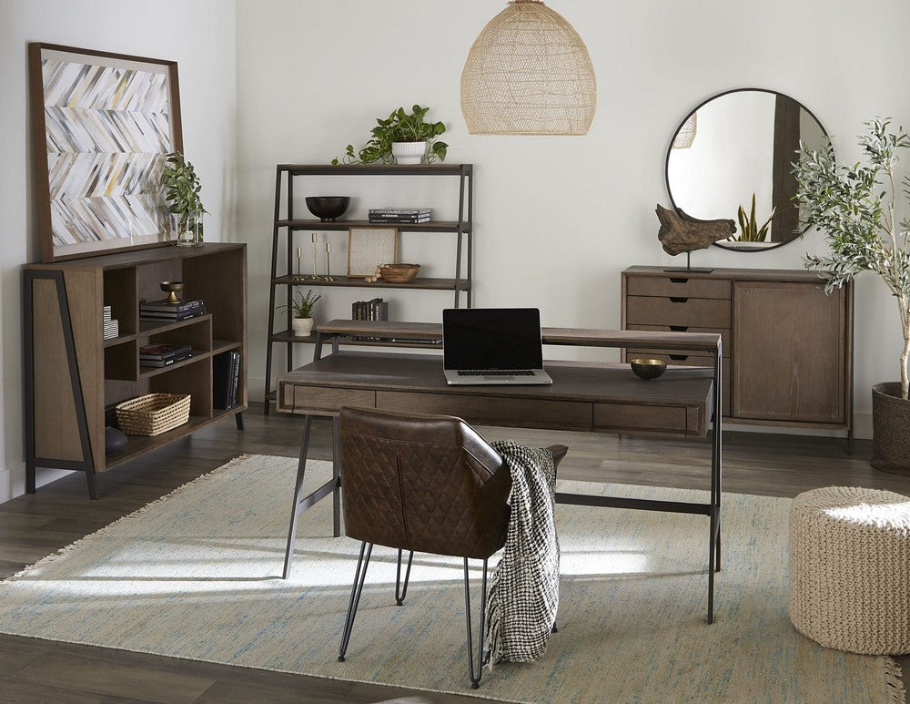 Modus Furniture - Finch Wood and Metal Etagere Bookcase in Buckwheat and Antique Bronze - KGJD19E view 6