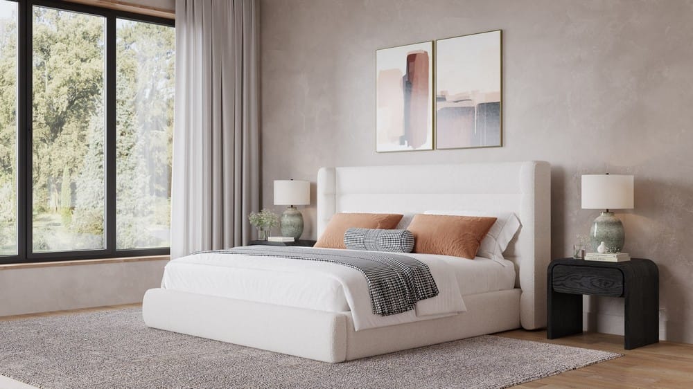 Modus Furniture - Frank Queen-size Upholstered Wingback Platform Bed in Cottage Cheese Boucle - PCRWJ5 view 7