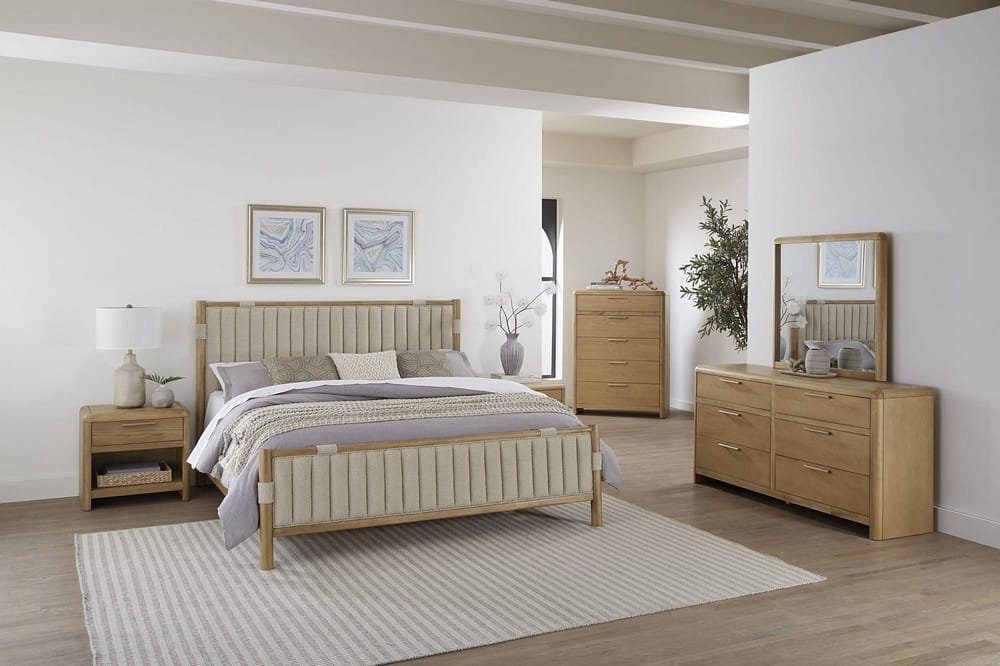 Modus Furniture - Furano Queen-size Upholstered Panel Bed in Ginger and Brun Boucle - QDTWJ5 view 6
