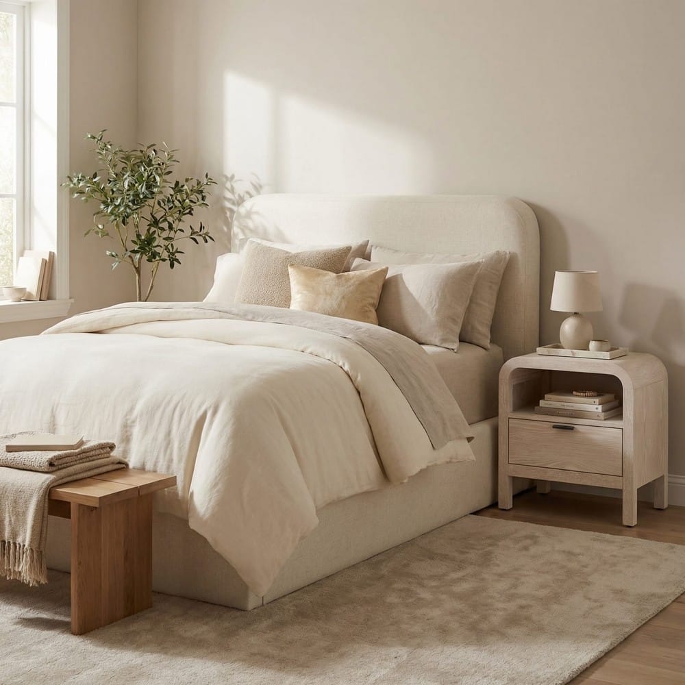 Modus Furniture - Off-White Upholstered Platform Bed in Whipped Honey Linen - MQ1LJ7 view 5