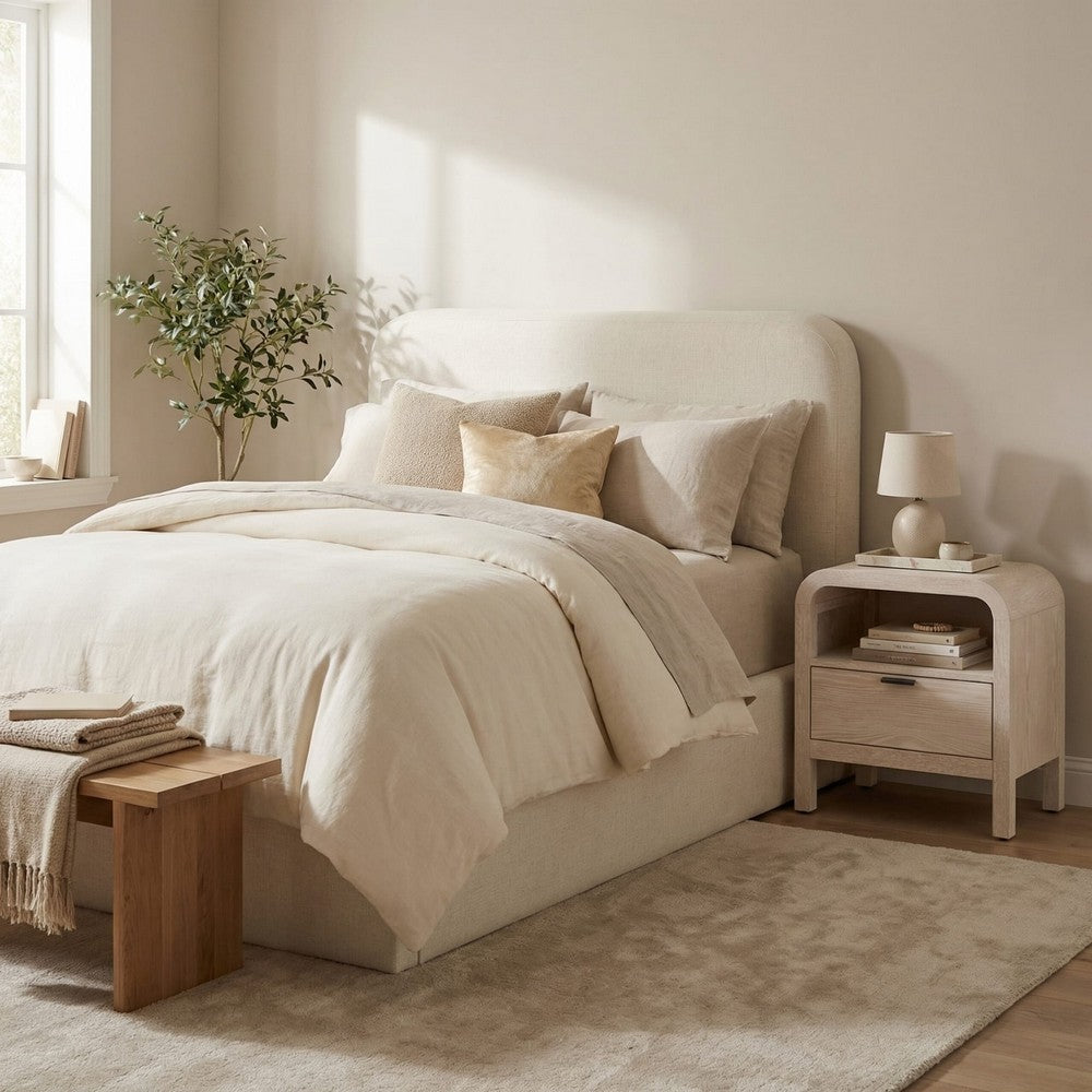 Modus Furniture - Off-White Upholstered Platform Bed in Whipped Honey Linen - MQ1LJ7 view 5
