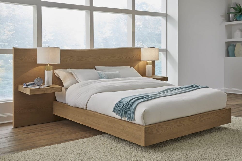 Modus Furniture - One Coastal Modern California King-size Live Edge Wall Bed with Floating Nightstands in Bisque - JVLHJ6 view 11
