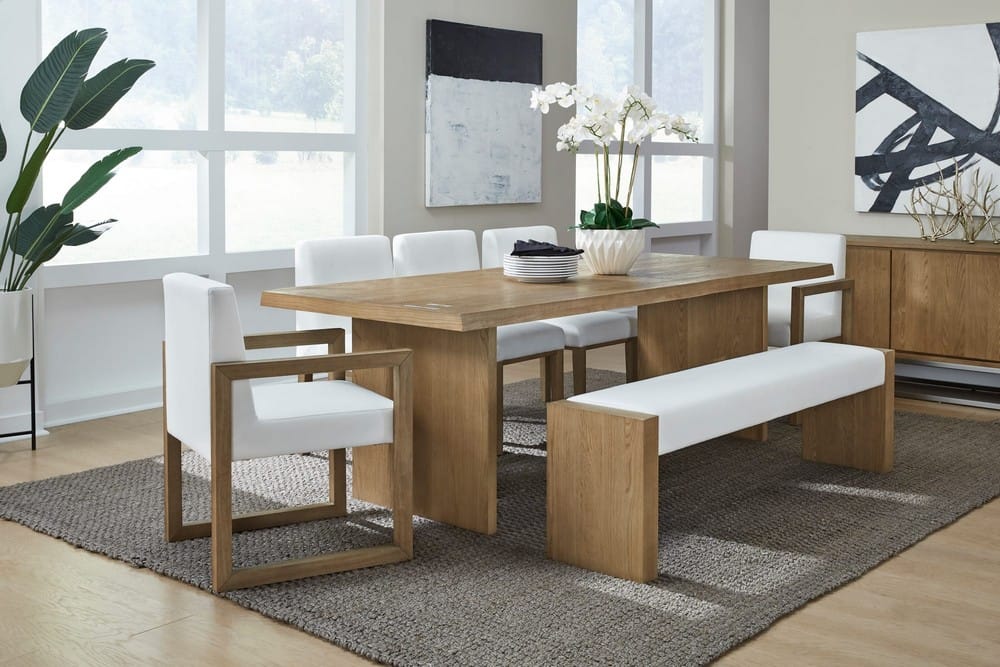 Modus Furniture - One Modern Coastal Slab Leg Upholstered Dining Bench in White Oak and White Pearl - JVLH71P view 5