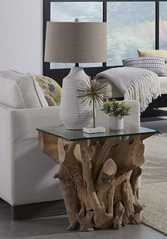 Modus Furniture - One Solid Teak Root Glass Top End Table - JVHS22 view 2
