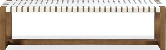 Modus Furniture - One Woven Leather and Solid Wood Dining Bench in White and Bisque - JVLH71W view 2