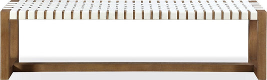 Modus Furniture - One Woven Leather and Solid Wood Dining Bench in White and Bisque - JVLH71W view 2