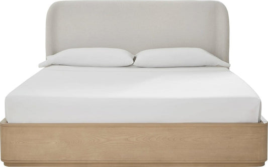 Modus Furniture - Penny Full-size Linen Upholstered Platform Bed in Buff Cream Oak - QXULH4 view 2