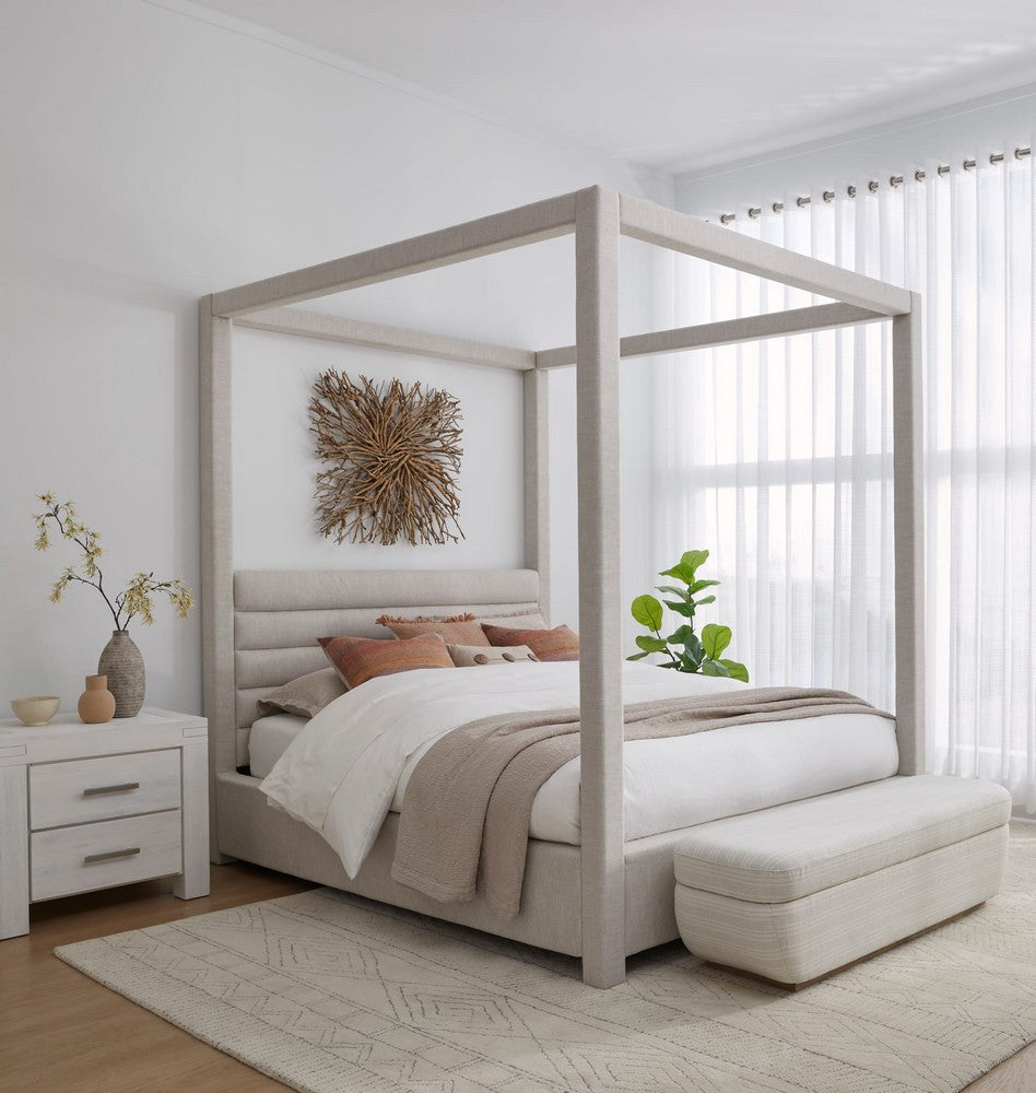 Modus Furniture - Rockford Queen-size Upholstered Canopy Bed in Turtle Dove Linen (2026) - MQNCS5 view 8