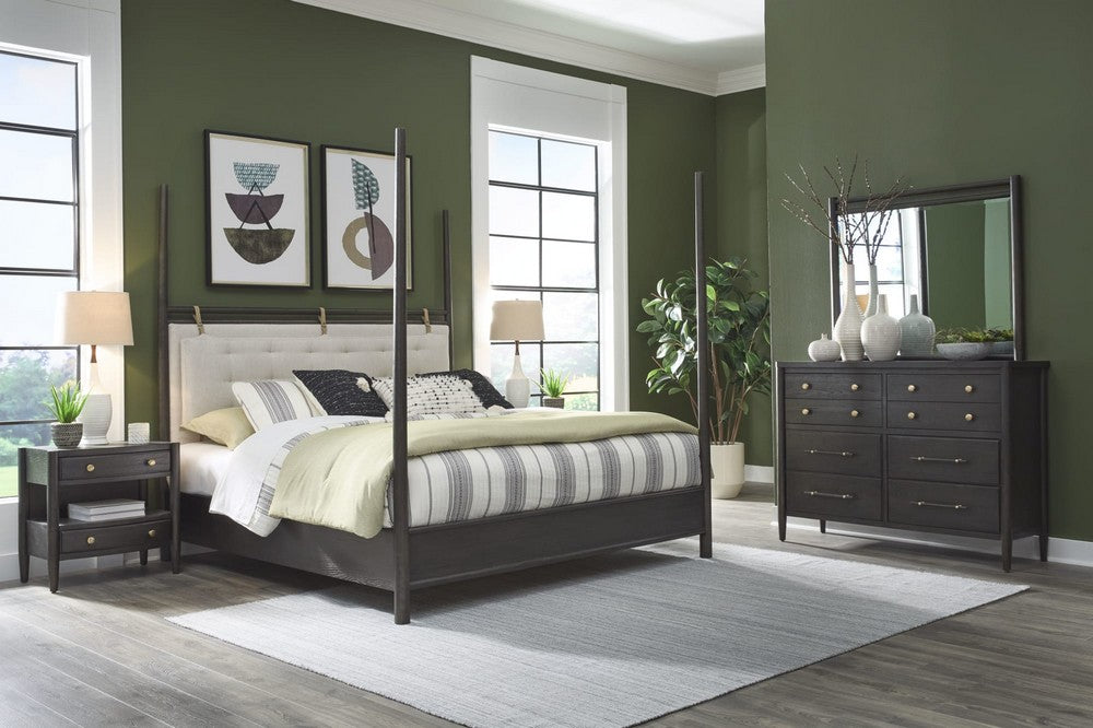 Modus Furniture - Rockport Upholstered Full-size Poster Bed in Yin and Turtle Dove Linen - QBTSJ4 view 6
