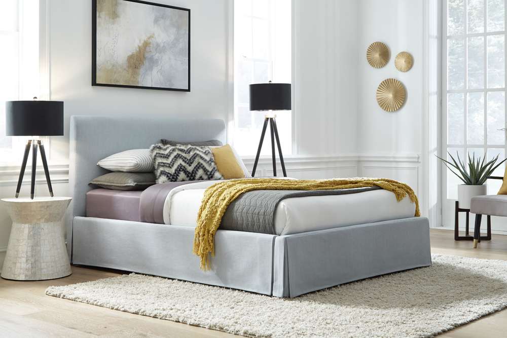 Modus Furniture - Shelby Queen-Size Upholstered Skirted Storage Panel Bed in Sky - CB54J54 veiw 1