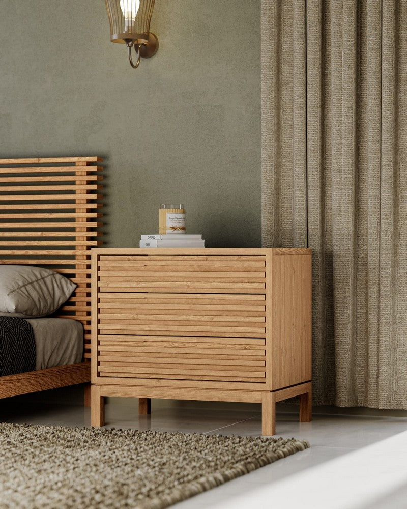 Modus Furniture - Tanner Three Drawer Ash Wood Nightstand in Flaxen - QPUD81B view 6