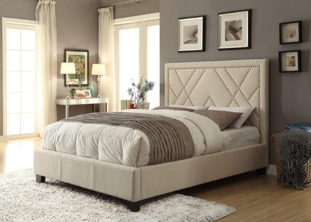 Modus Furniture - Vienne Queen-size Nailhead Patterned Platform Bed in Powder - 3Z45L520_CLOSEOUT veiw 1