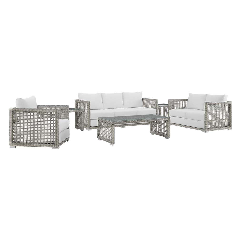 Modway - Aura 6 Piece Outdoor Patio Wicker Rattan Set - EEI-3559-GRY-WHI-SET veiw 1