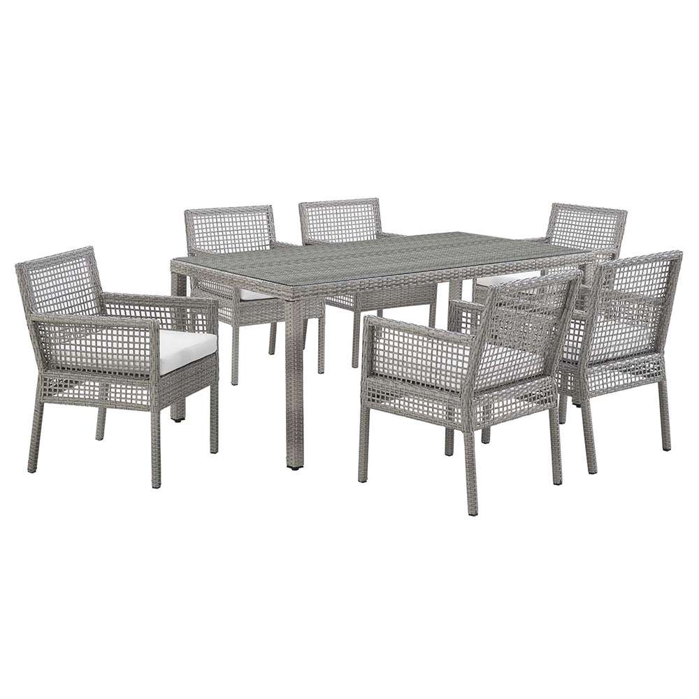 Modway - Aura 7 Piece Outdoor Patio Wicker Rattan Set - EEI-3560-GRY-WHI-SET veiw 1