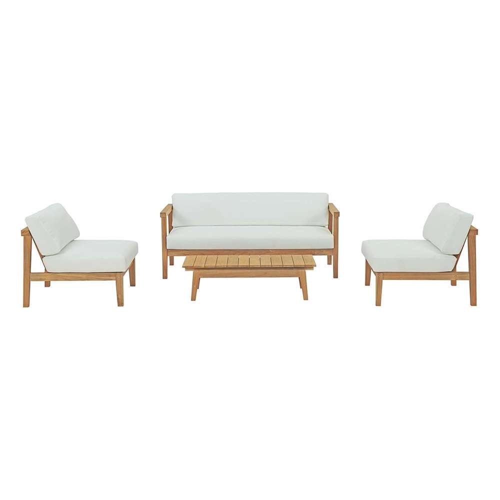Modway - Bayport 4 Piece Outdoor Patio Teak Set - EEI-3107-NAT-WHI-SET veiw 1