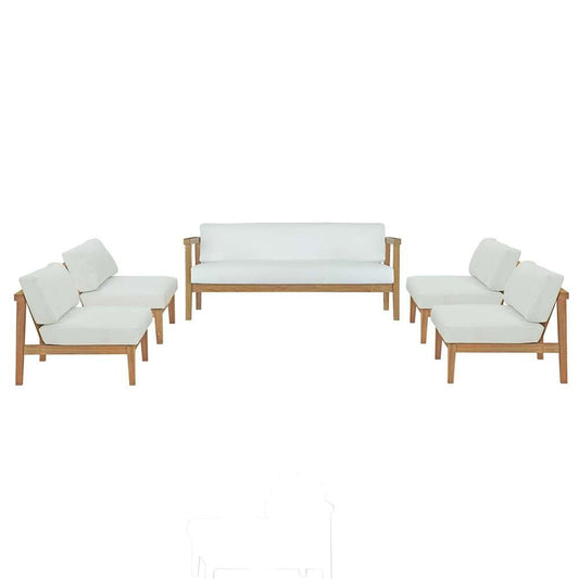 Modway - Bayport 5 Piece Outdoor Patio Teak Set - EEI-5484-NAT-WHI-SET veiw 2