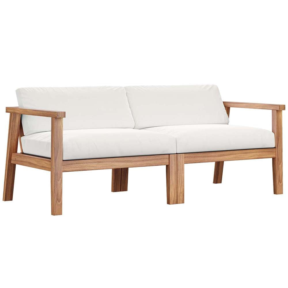 Modway - Bayport Outdoor Patio Teak Wood 2-Seater Loveseat - EEI-4259-NAT-WHI-SET veiw 1