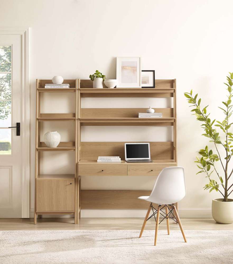 Modway - Bixby 2-Piece Wood Office Desk and Bookshelf - EEI-6111-OAK veiw 6