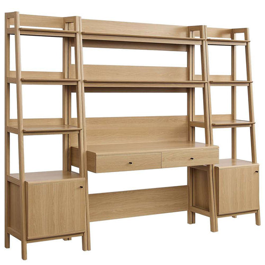 Modway - Bixby 3-Piece Wood Office Desk and Bookshelf in Oak - EEI-6114-OAK veiw 2