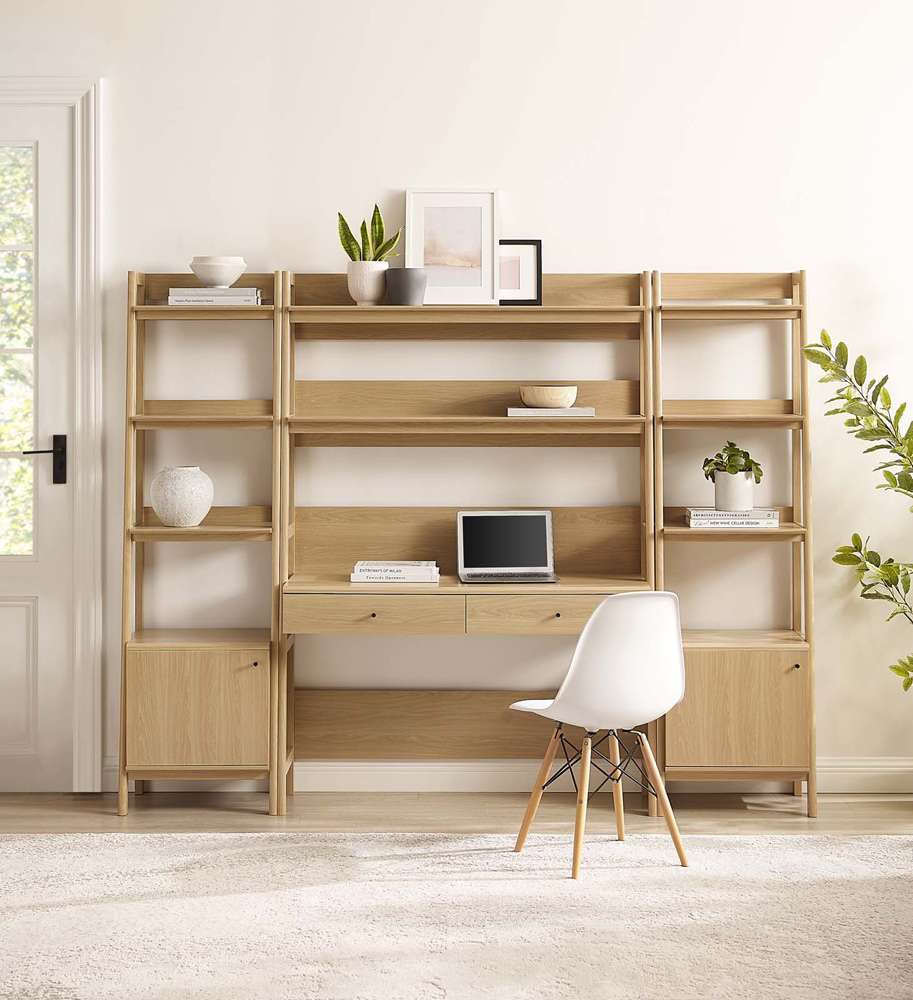 Modway - Bixby 3-Piece Wood Office Desk and Bookshelf in Oak - EEI-6114-OAK veiw 6