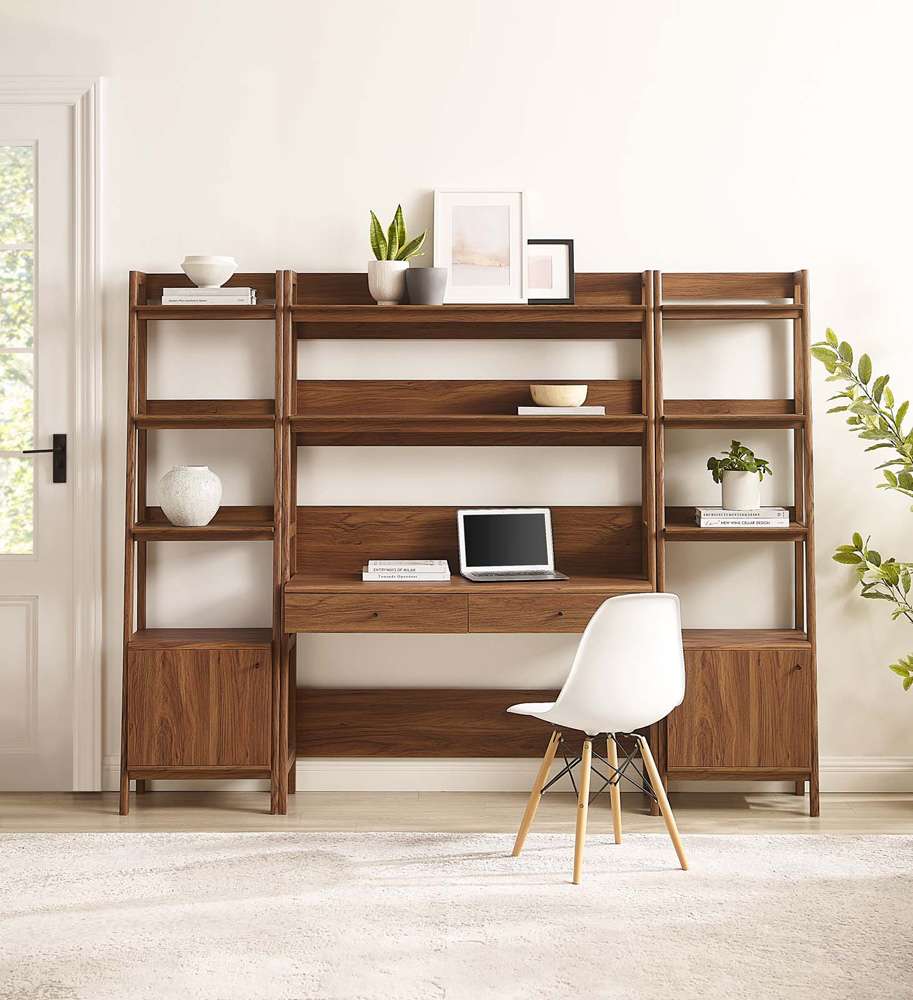 Modway - Bixby 3-Piece Wood Office Desk and Bookshelf in Walnut - EEI-6114-WAL veiw 6