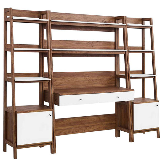 Modway - Bixby 3-Piece Wood Office Desk and Bookshelf in Walnut White - EEI-6114-WAL-WHI veiw 2