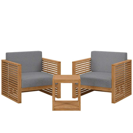 Modway - Carlsbad 3-Piece Teak Wood Outdoor Patio Set - EEI-5838-NAT-GRY veiw 2