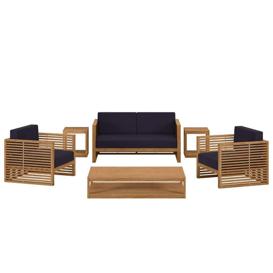 Modway - Carlsbad 6-Piece Teak Wood Outdoor Patio Set - EEI-5836-NAT-NAV veiw 2