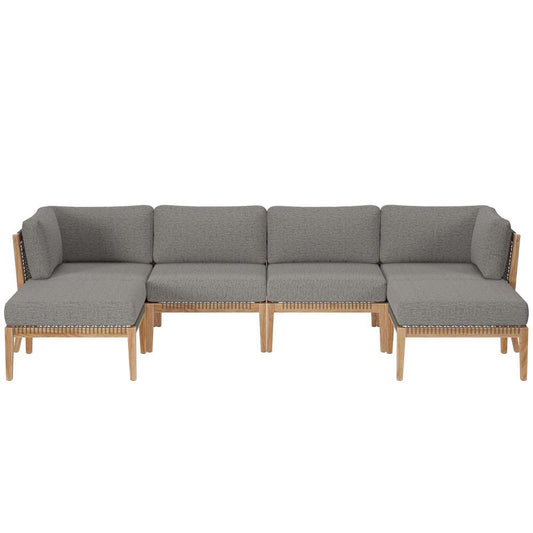 Modway - Clearwater Outdoor Patio Teak Wood 6-Piece Sectional Sofa - EEI-6122-GRY-GPH veiw 2
