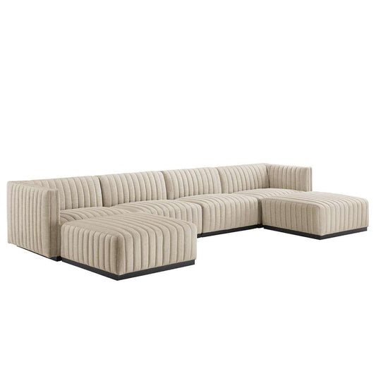Modway - Conjure Channel Tufted Upholstered Fabric 6-Piece Sectional Sofa in Black Beige - EEI-5790-BLK-BEI veiw 2