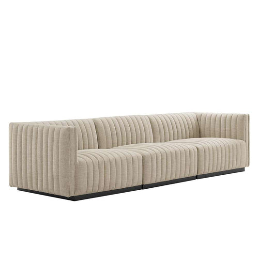 Modway - Conjure Channel Tufted Upholstered Fabric Sofa - EEI-5787-BLK-BEI veiw 2