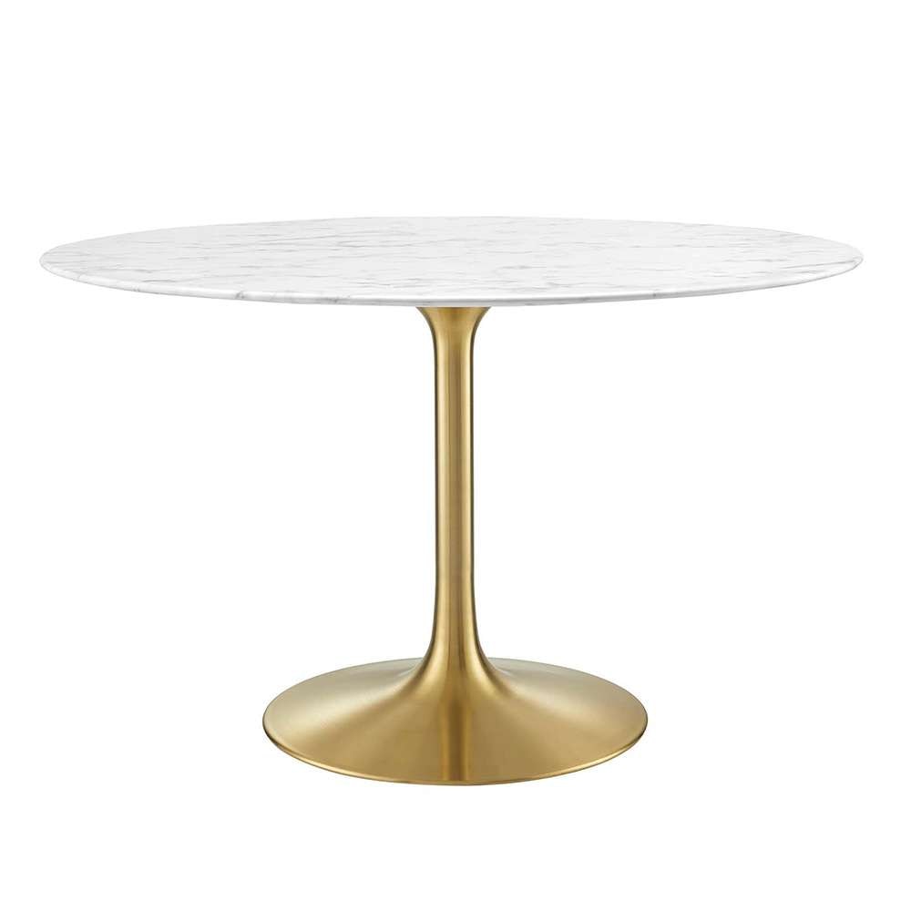 Modway - Lippa 48in Round Artificial Marble Dining Table in Gold White - EEI-3232-GLD-WHI veiw 1