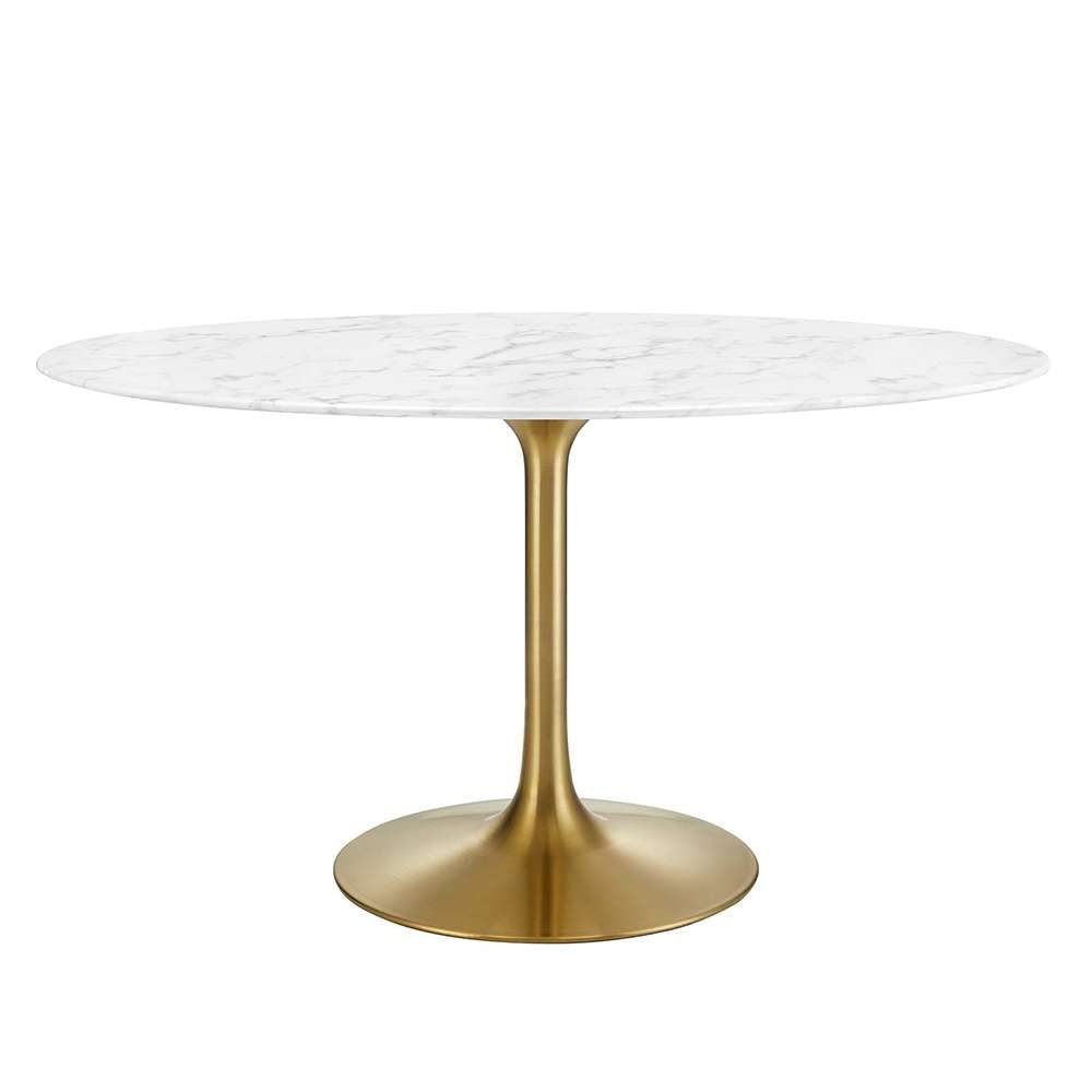 Modway - Lippa 54in Oval Artificial Marble Dining Table in Gold White - EEI-3235-GLD-WHI veiw 1