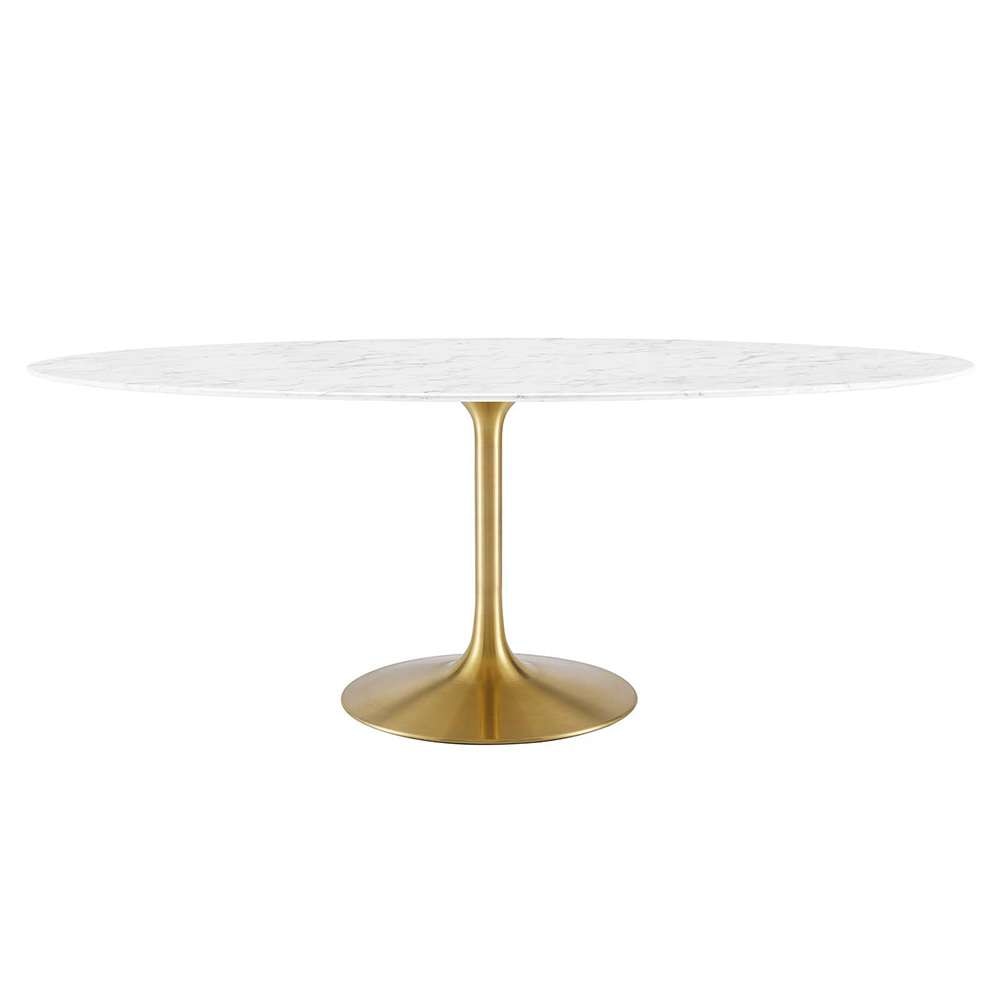 Modway - Lippa 78in Oval Artificial Marble Dining Table in Gold White - EEI-3257-GLD-WHI veiw 1