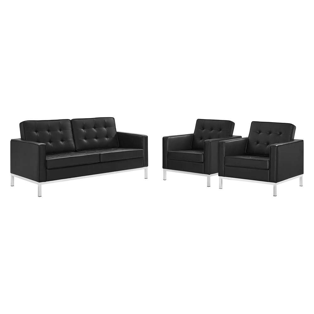 Modway - Loft 3 Piece Tufted Upholstered Faux Leather Set - EEI-4103-SLV-BLK-SET veiw 1