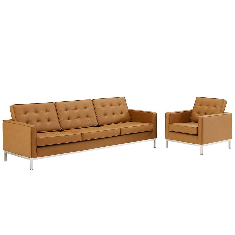 Modway - Loft Tufted Upholstered Faux Leather Sofa and Armchair Set - EEI-4104-SLV-TAN-SET veiw 1