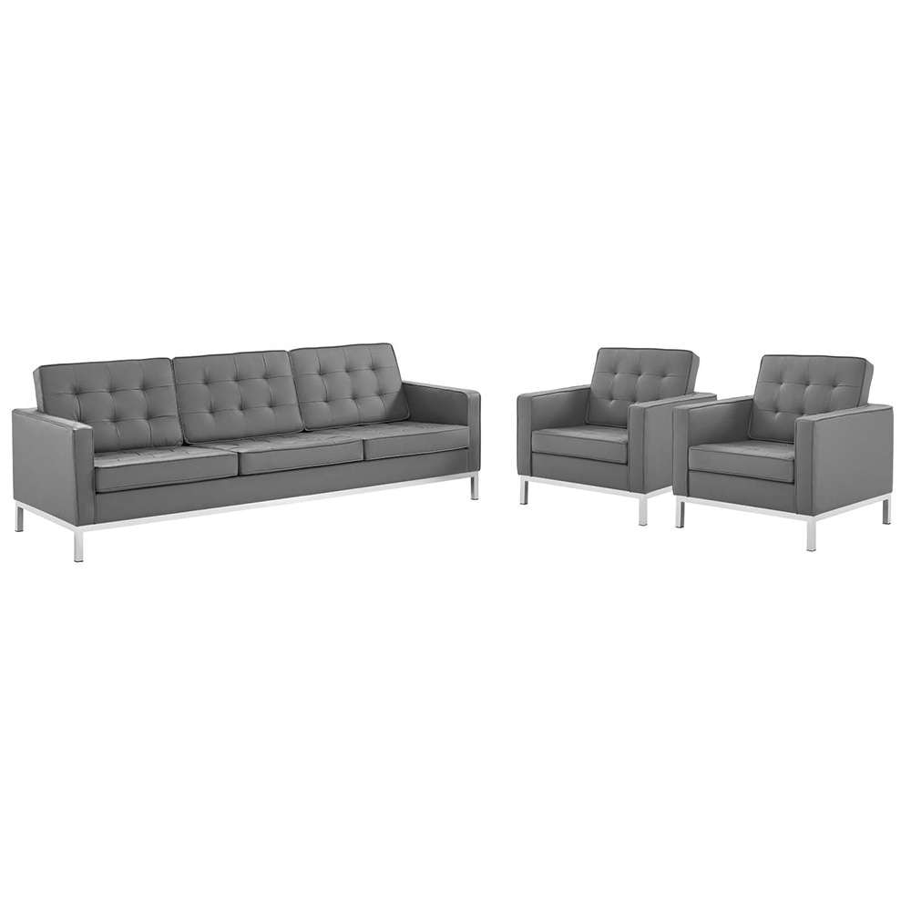 Modway - Loft Tufted Vegan Leather 3-Piece Furniture Set - EEI-4105-SLV-GRY-SET veiw 1