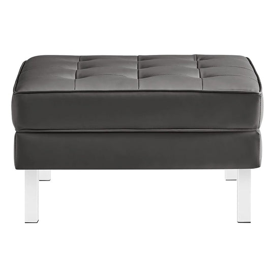 Modway - Loft Tufted Vegan Leather Ottoman - EEI-3394-SLV-GRY view 2