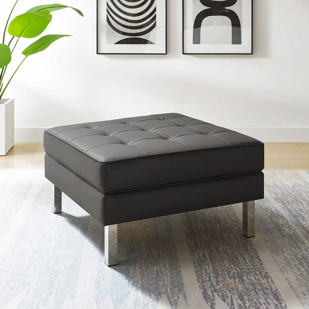 Modway - Loft Tufted Vegan Leather Ottoman - EEI-3394-SLV-GRY view 5