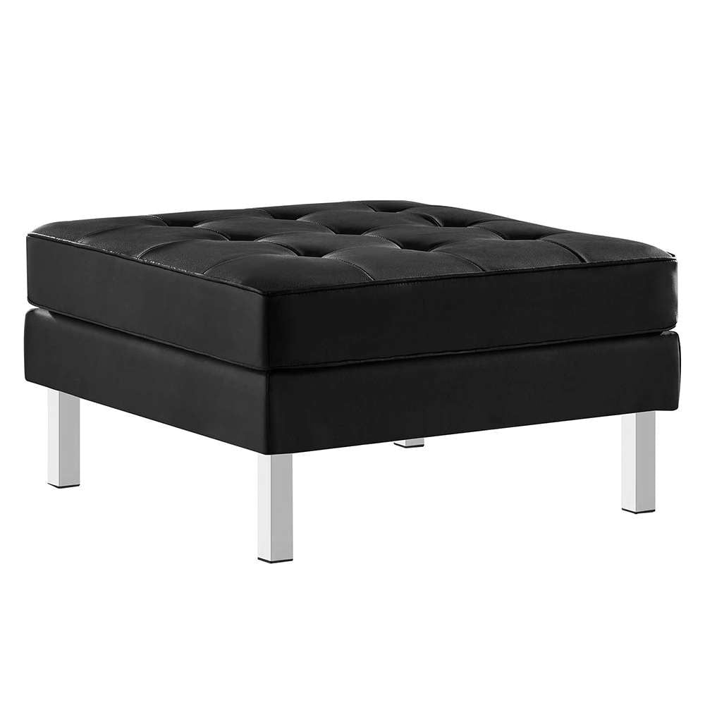 Modway - Loft Tufted Vegan Leather Ottoman in Silver Black - EEI-3394-SLV-BLK veiw 1