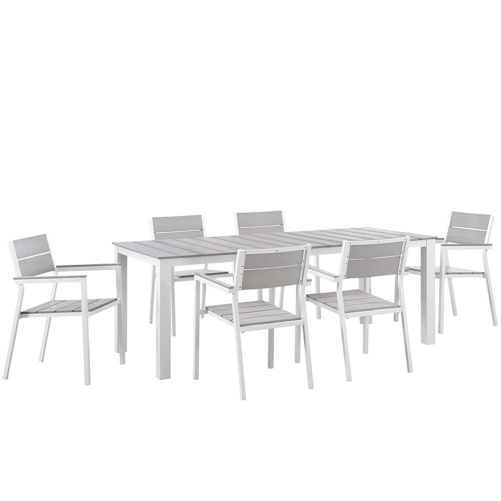 Modway - Maine 7 Piece Outdoor Patio Dining Set - EEI-1751-WHI-LGR-SET veiw 1