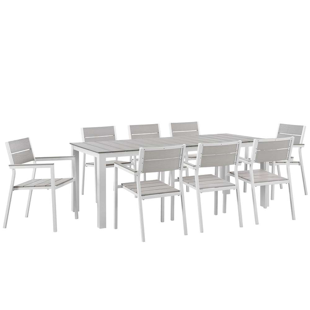 Modway - Maine 9 Piece Outdoor Patio Dining Set - EEI-1753-WHI-LGR-SET veiw 1
