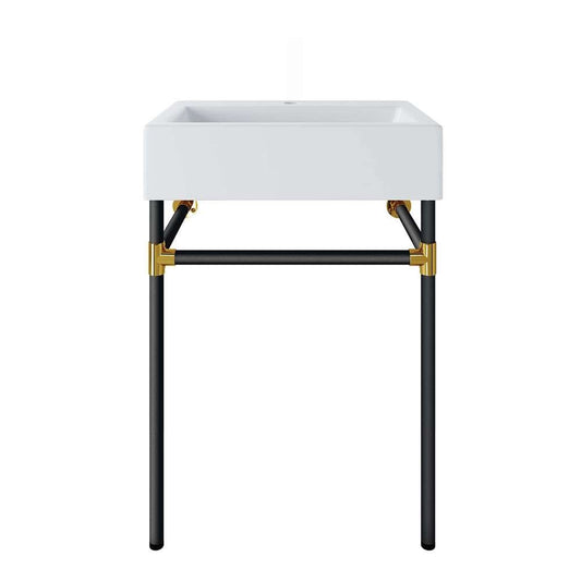 Modway - Redeem 24in Wall-Mount Black Stainless Steel Bathroom Vanity - EEI-5537-BLK-WHI veiw 2