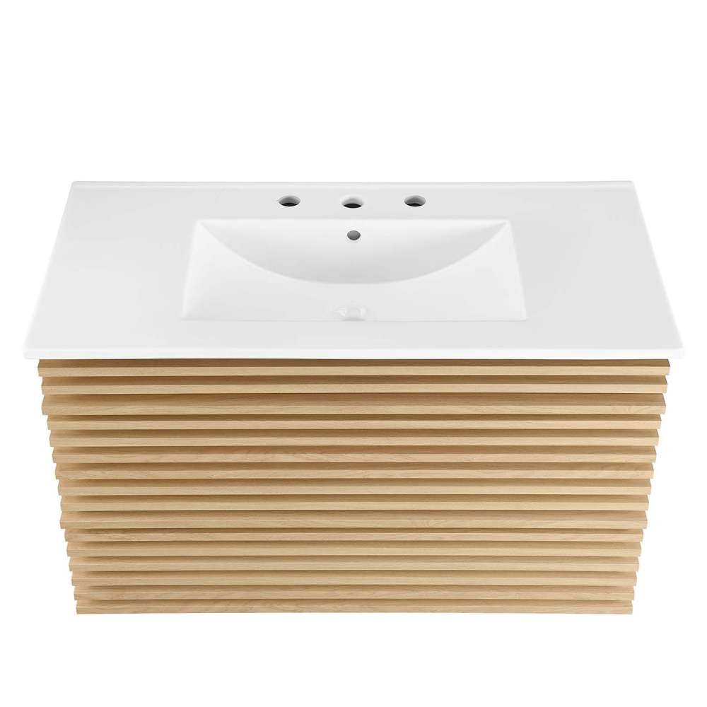 Modway - Render 36in Wall-Mount Bathroom Vanity - EEI-4436-OAK-WHI veiw 6